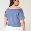 Enkel off-the-shoulder sommargrafisk t-shirt Enkel off-the-shoulder sommargrafisk t-shirt
