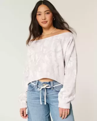 Enkel tröja med dubbla off-the-shoulder-camomönster