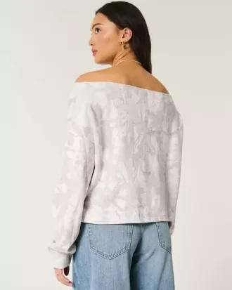 Enkel tröja med dubbla off-the-shoulder-camomönster