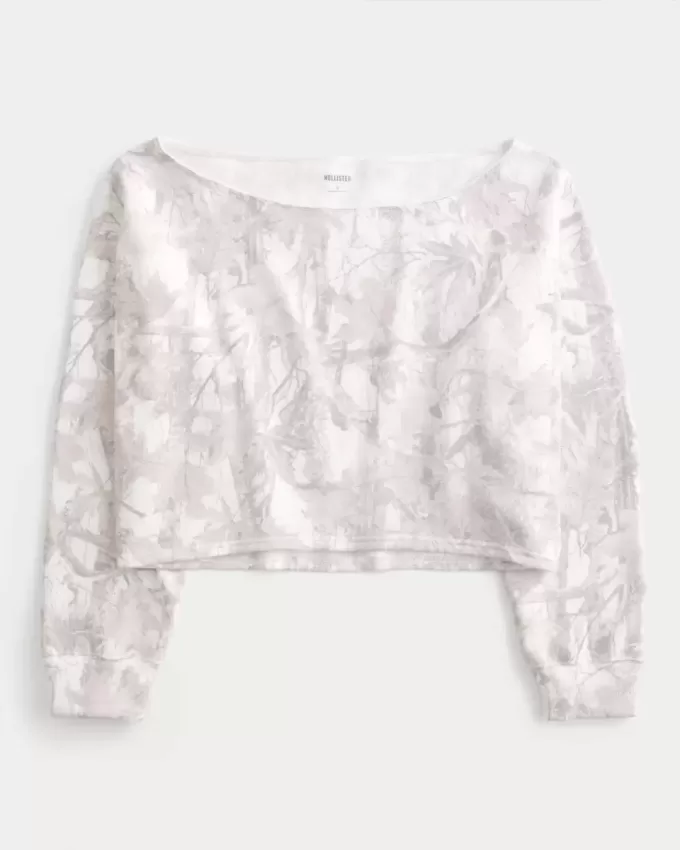 Enkel tröja med dubbla off-the-shoulder-camomönster Enkel tröja med dubbla off-the-shoulder-camomönster