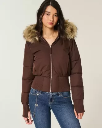 Faux Fur Trim Puffer Bomberjacka