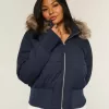 Faux Fur Trim Puffer Bomberjacka Faux Fur Trim Puffer Bomberjacka