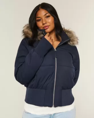 Faux Fur Trim Puffer Bomberjacka