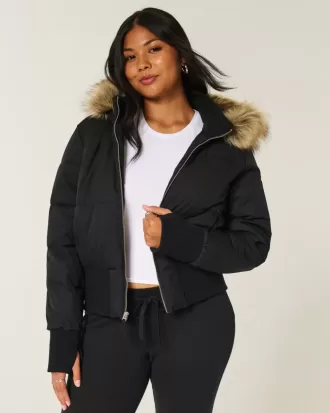Faux Fur Trim Puffer Bomberjacka