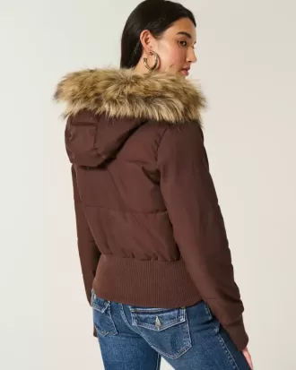 Faux Fur Trim Puffer Bomberjacka