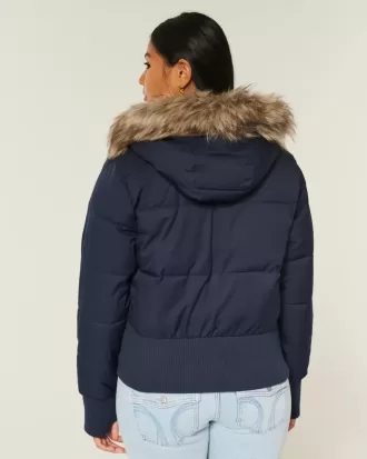 Faux Fur Trim Puffer Bomberjacka