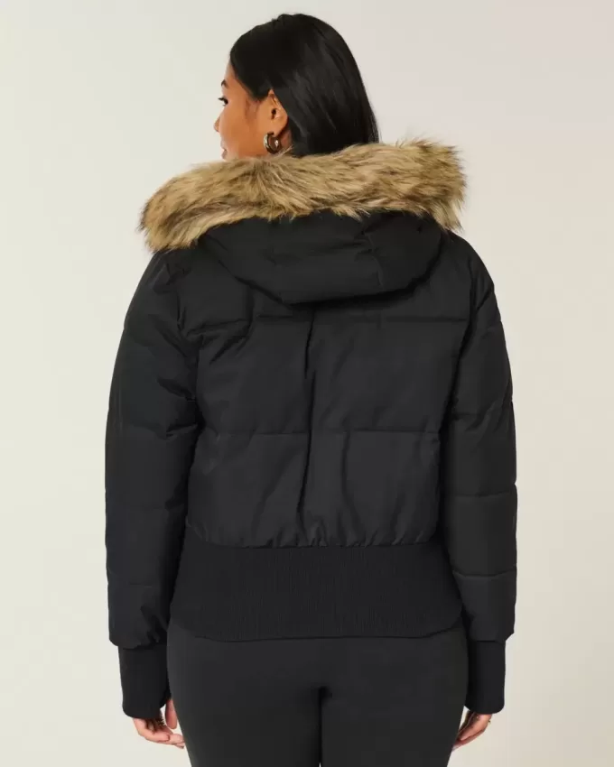 Faux Fur Trim Puffer Bomberjacka Faux Fur Trim Puffer Bomberjacka