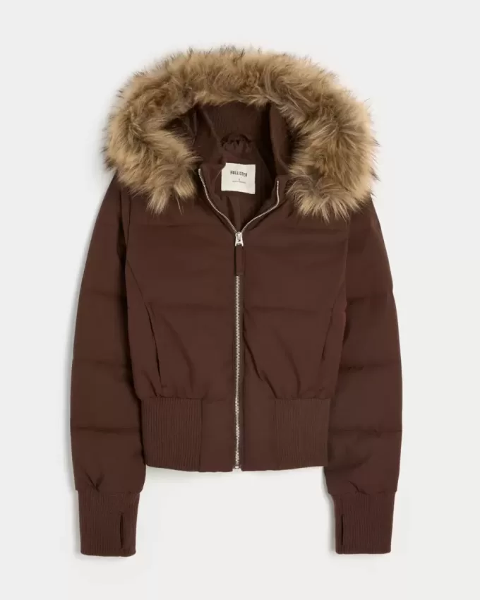 Faux Fur Trim Puffer Bomberjacka Faux Fur Trim Puffer Bomberjacka