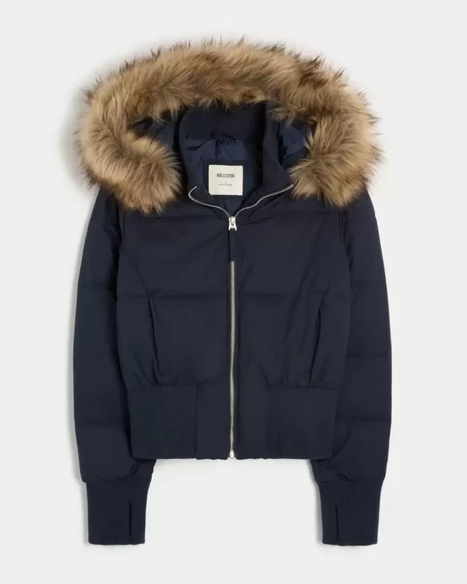 Faux Fur Trim Puffer Bomberjacka Faux Fur Trim Puffer Bomberjacka