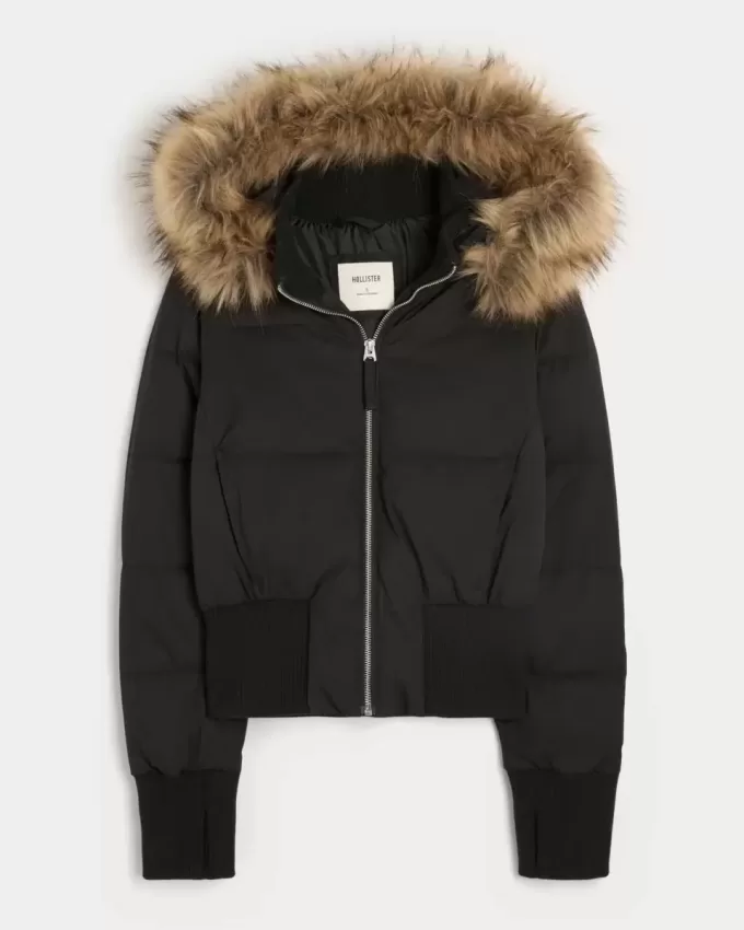 Faux Fur Trim Puffer Bomberjacka Faux Fur Trim Puffer Bomberjacka