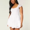 Flutter Sleeve Pinch Bust Mini Skort Klänning Flutter Sleeve Pinch Bust Mini Skort Klänning