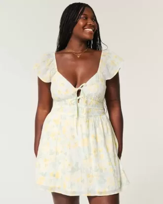 Flutter Sleeve Skort Klänning med dubbla knytband