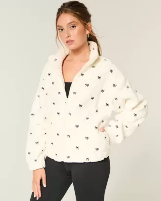 Gilly Hicks Sherpa Broderad Zip-Up Topp