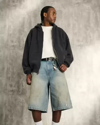 Greased Medium Wash Super Baggy jeansshorts