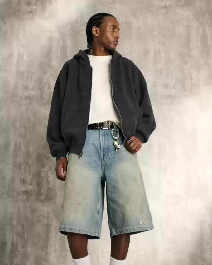 Greased Medium Wash Super Baggy jeansshorts