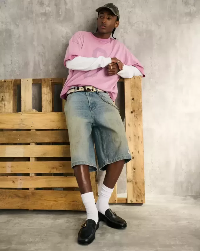 Greased Medium Wash Super Baggy jeansshorts