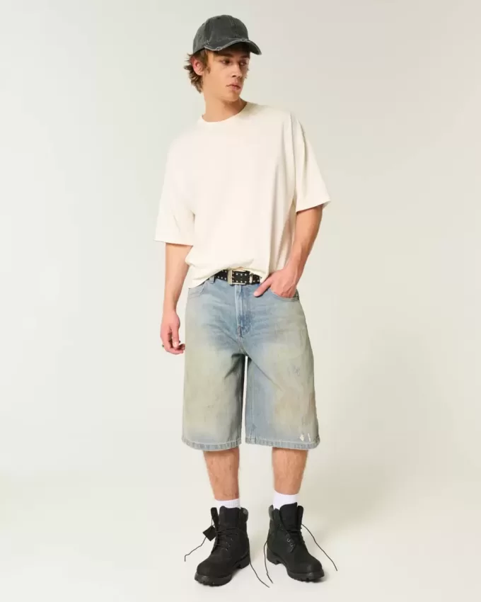 Greased Medium Wash Super Baggy jeansshorts