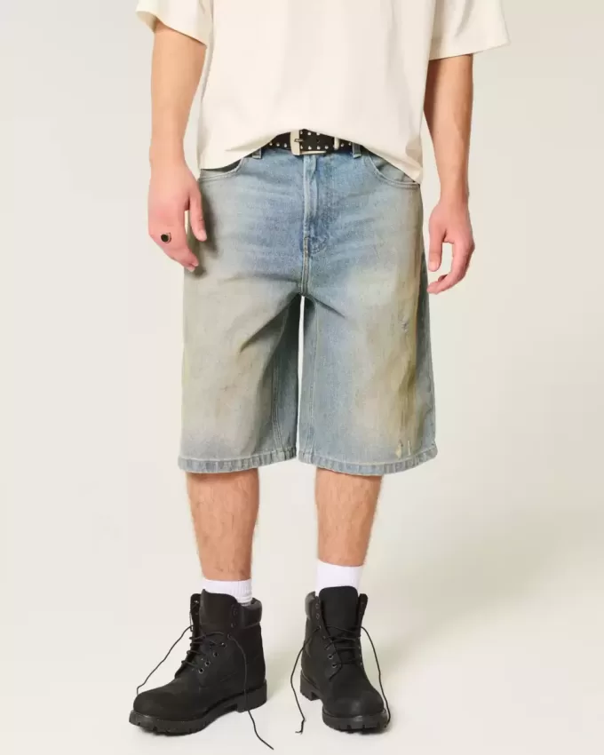 Greased Medium Wash Super Baggy jeansshorts