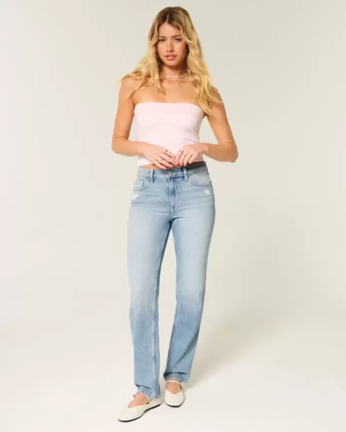 High-Rise Distressed Light Wash Straight Jeans High-Rise Distressed Light Wash Straight Jeans