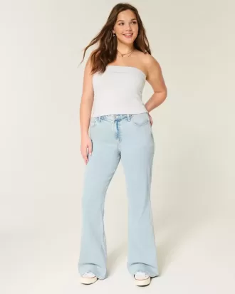 High-Rise Light Wash Heart Broderade Flare Jeans