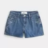 High-Rise Medium Wash Blommiga broderade A-line jeansshorts High-Rise Medium Wash Blommiga broderade A-line jeansshorts