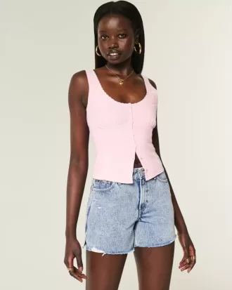 High-Rise Medium Wash Shell broderade baggy jeansshorts 5″
