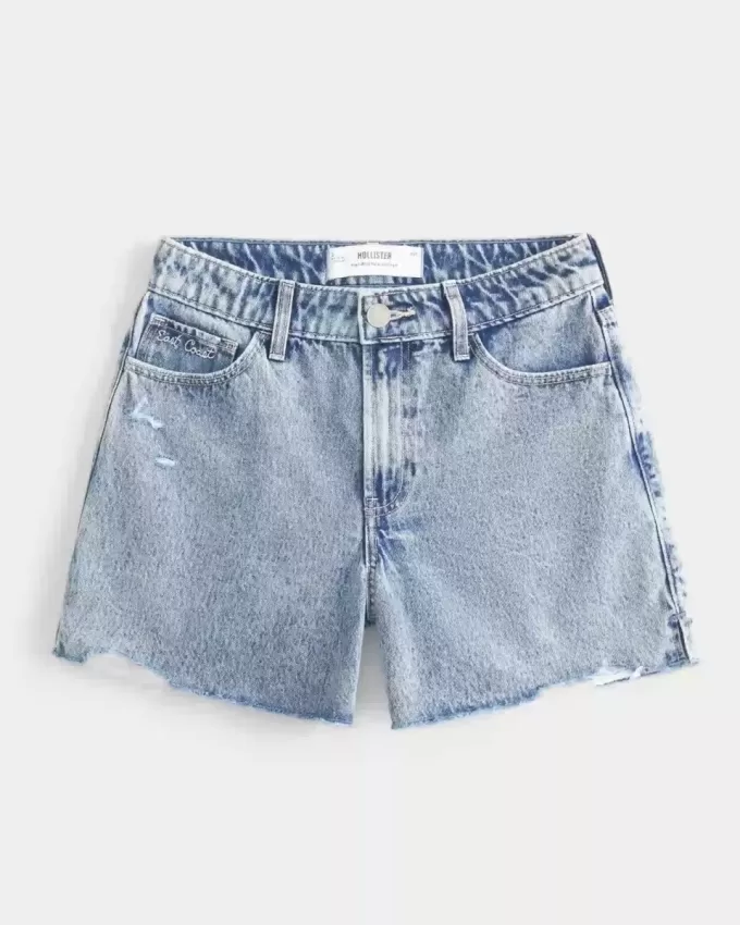 High-Rise Medium Wash Shell broderade baggy jeansshorts 5″ High-Rise Medium Wash Shell broderade baggy jeansshorts 5″