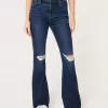 High-Rise Ripped Dark Wash Flare Jeans High-Rise Ripped Dark Wash Flare Jeans
