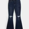 High-Rise Ripped Dark Wash Flare Jeans High-Rise Ripped Dark Wash Flare Jeans