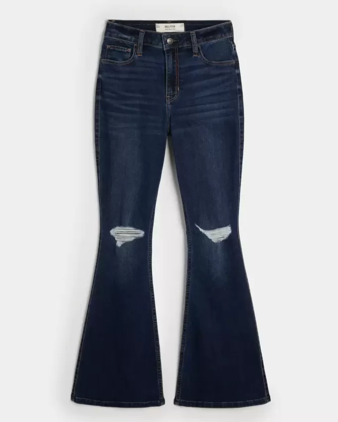 High-Rise Ripped Dark Wash Flare Jeans High-Rise Ripped Dark Wash Flare Jeans