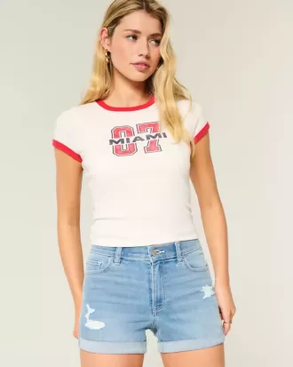 High-Rise Ripped Medium Light Wash Shortieshorts i denim