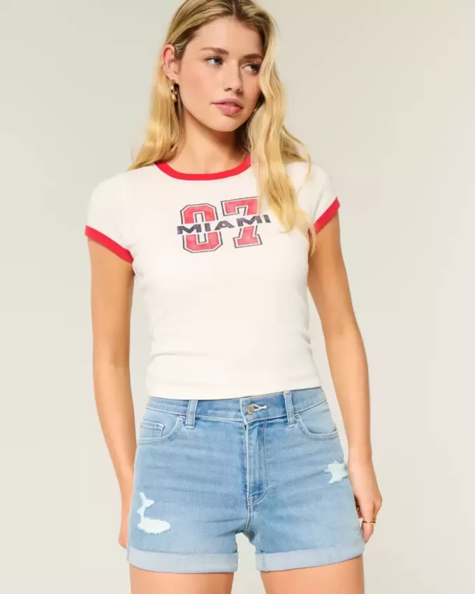 High-Rise Ripped Medium Light Wash Shortieshorts i denim High-Rise Ripped Medium Light Wash Shortieshorts i denim