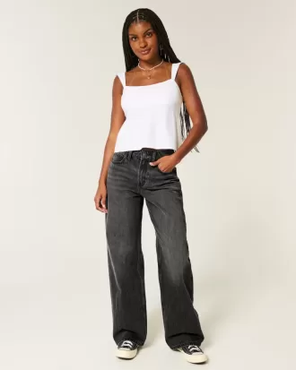 High-Rise tvättade svarta baggy jeans
