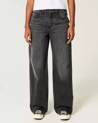High-Rise tvättade svarta baggy jeans