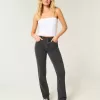 High-Rise tvättade svarta raka jeans High-Rise tvättade svarta raka jeans