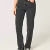 High-Rise tvättade svarta raka jeans High-Rise tvättade svarta raka jeans