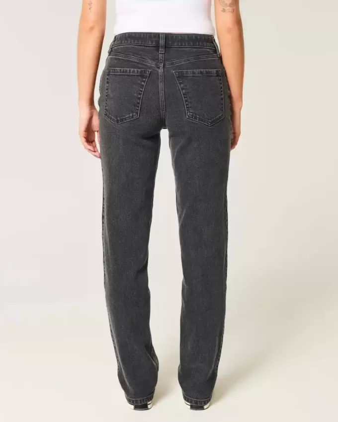 High-Rise tvättade svarta raka jeans High-Rise tvättade svarta raka jeans