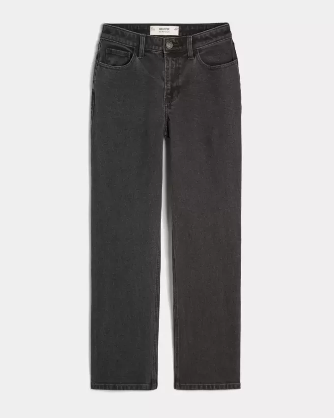 High-Rise tvättade svarta raka jeans High-Rise tvättade svarta raka jeans