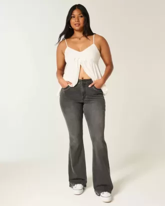 High-Rise Washed Black Broderade Flare Jeans