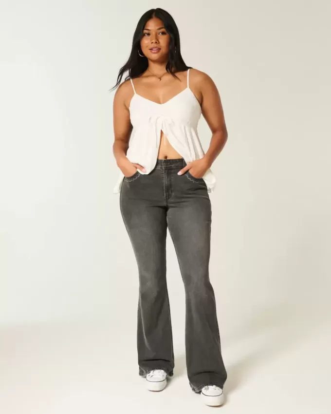High-Rise Washed Black Broderade Flare Jeans High-Rise Washed Black Broderade Flare Jeans