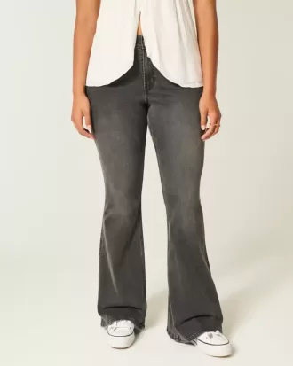 High-Rise Washed Black Broderade Flare Jeans