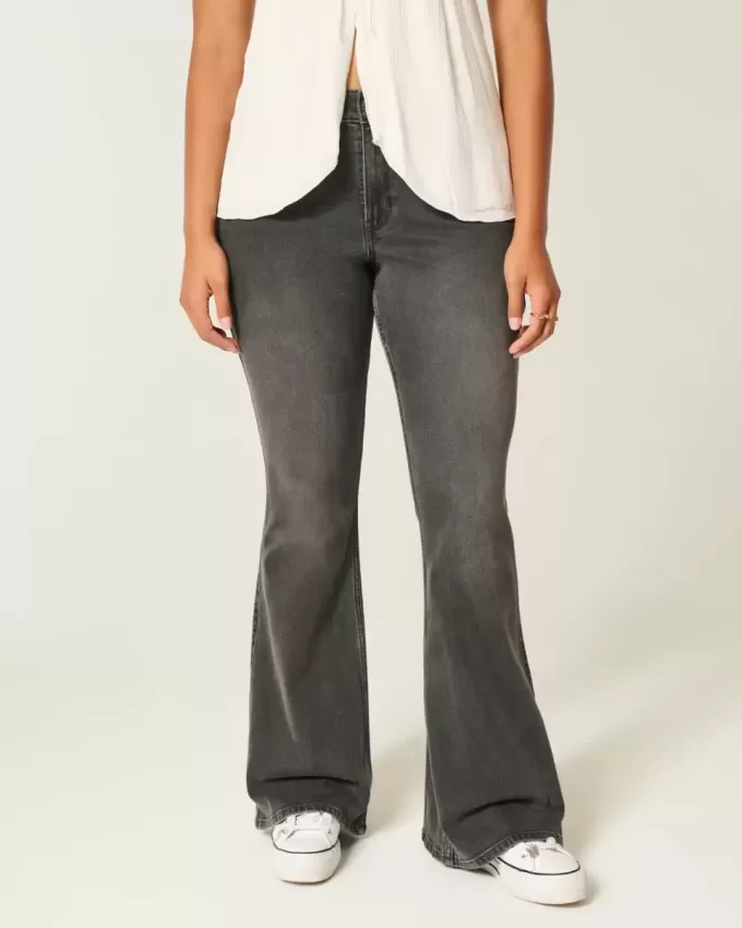 High-Rise Washed Black Broderade Flare Jeans High-Rise Washed Black Broderade Flare Jeans