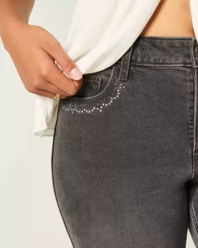 High-Rise Washed Black Broderade Flare Jeans High-Rise Washed Black Broderade Flare Jeans
