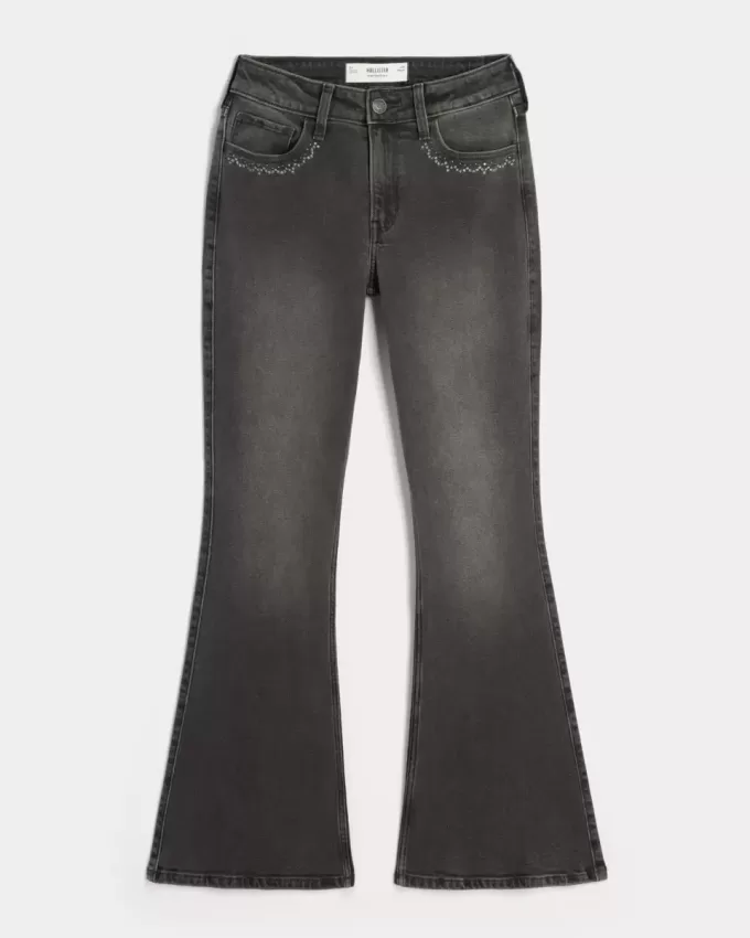 High-Rise Washed Black Broderade Flare Jeans High-Rise Washed Black Broderade Flare Jeans