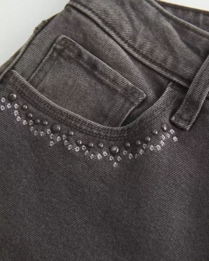High-Rise Washed Black Broderade Flare Jeans High-Rise Washed Black Broderade Flare Jeans