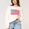 Hollister Comfy Cloud American Flag Graphic Crew-tröja