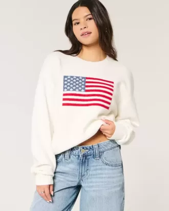 Hollister Comfy Cloud American Flag Graphic Crew-tröja Hollister Comfy Cloud American Flag Graphic Crew-tröja