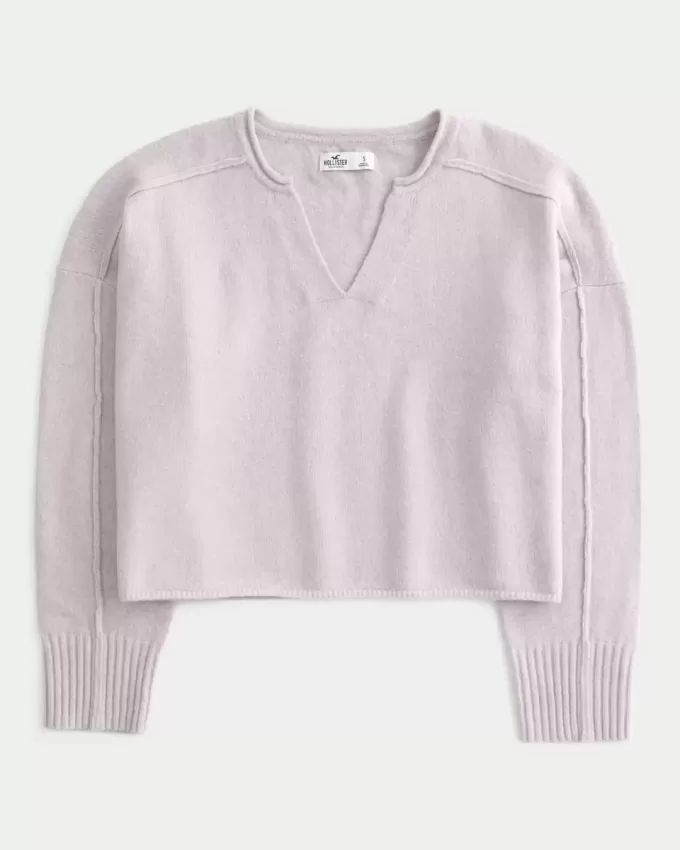 Hollister Comfy Cloud Boxy tröja med hack i halsen Hollister Comfy Cloud Boxy tröja med hack i halsen
