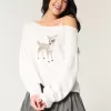 Hollister Comfy Cloud Easy Off-the-Soulder Deer Graphic Sweater