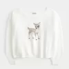 Hollister Comfy Cloud Easy Off-the-Soulder Deer Graphic Sweater